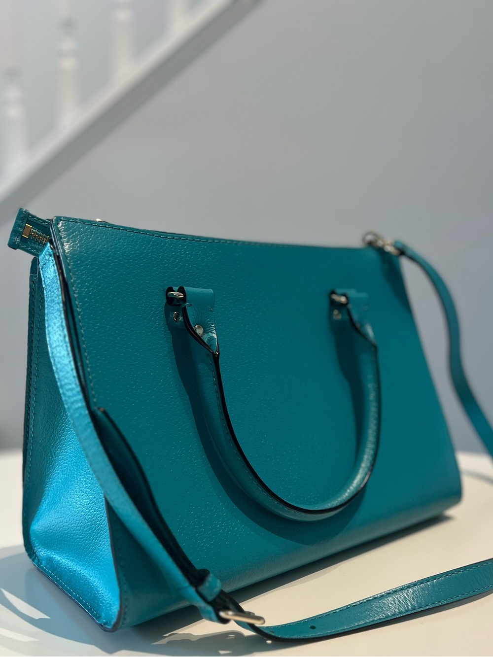 NWOT Kate Spade Teal Leather Satchel with Gold Hardware - Picture 2 of 5